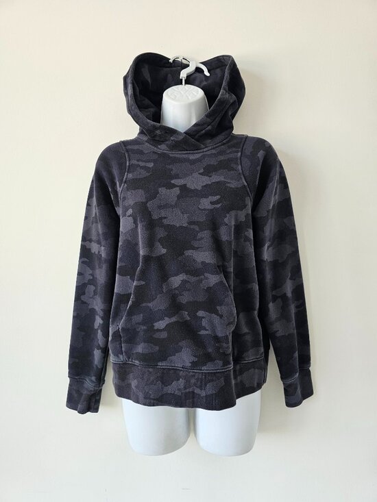 lululemon athletica Tops - LULULEMON H3DC Black Camo Cotton Fleece Breathable Loungeful Hoodie Size 4